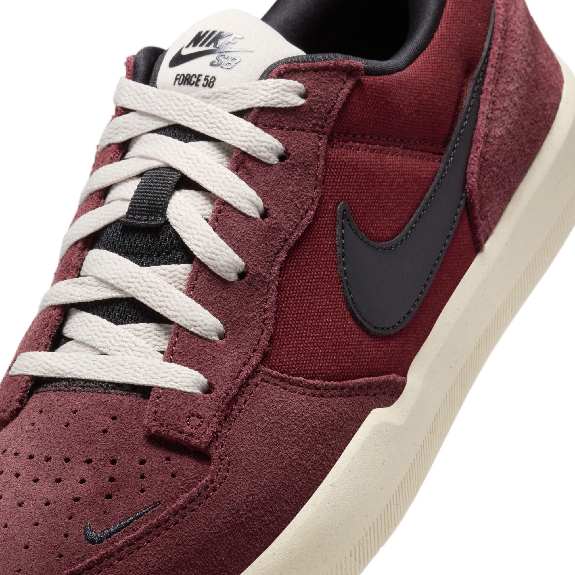 burgundy red nike sb force 58 skateboard shoes with off white sole and black swoosh