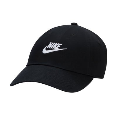 black nike dad hat with white logo