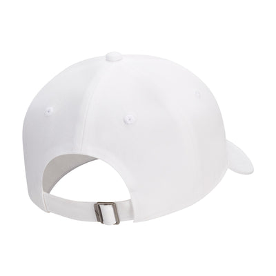 white nike hat featuring a black nike logo