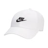 white nike hat featuring a black nike logo