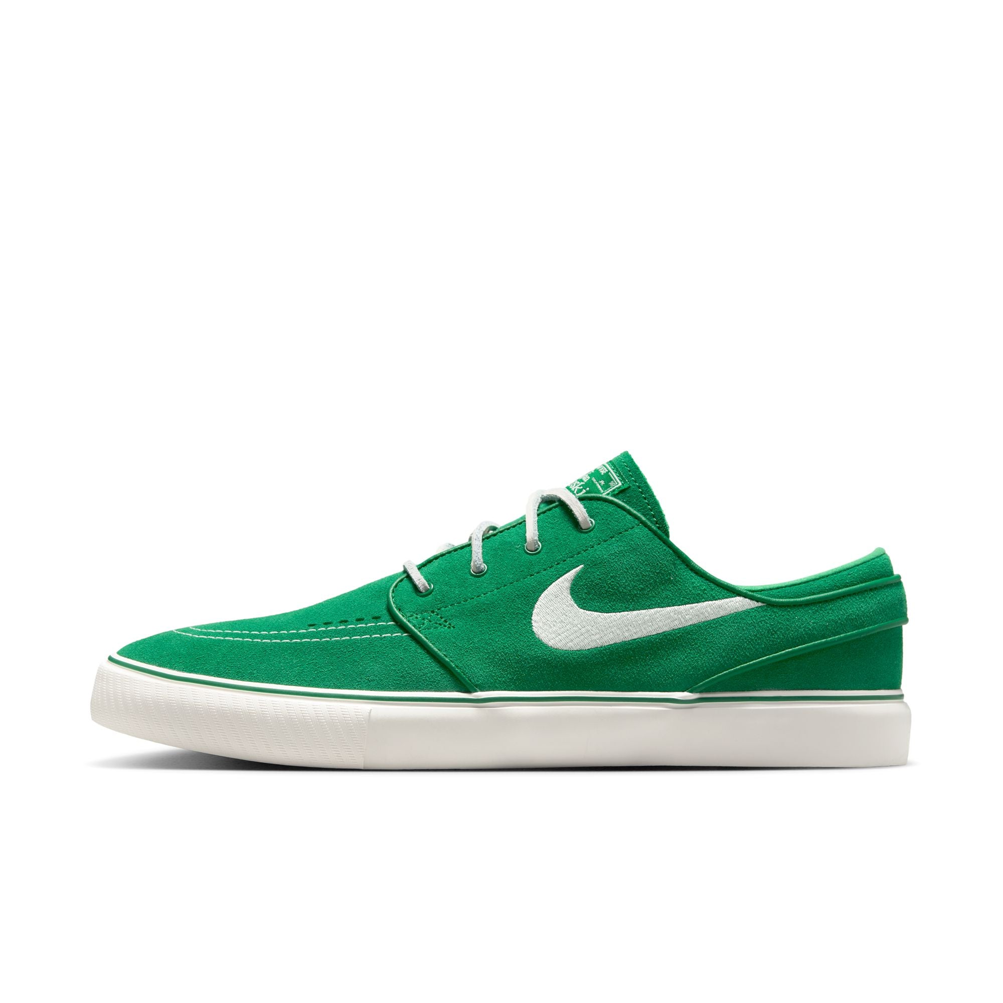 Green nike sb janoski skateboard sneaker with white swoosh logo on a white background