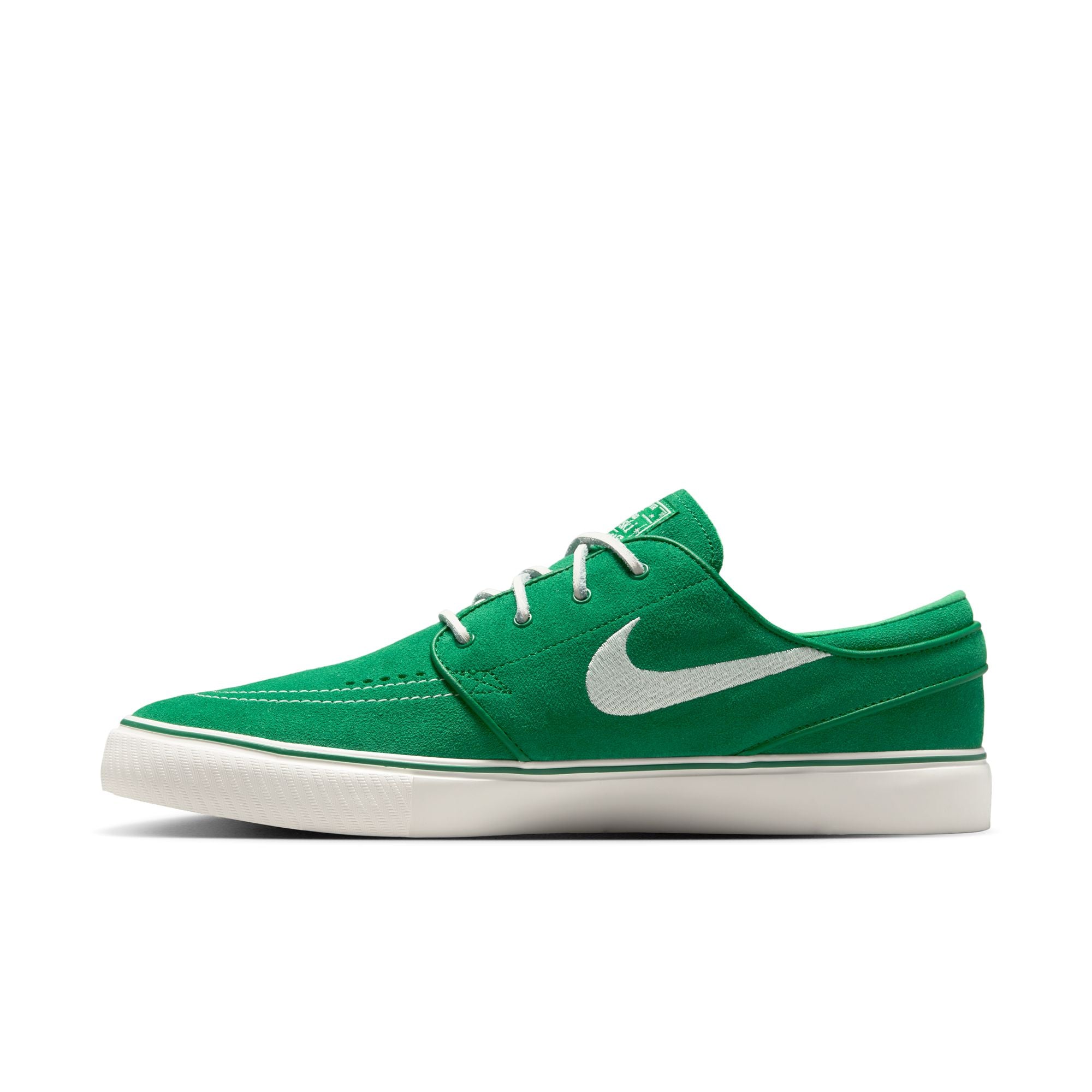 Green nike sb janoski skateboard sneaker with white swoosh logo on a white background