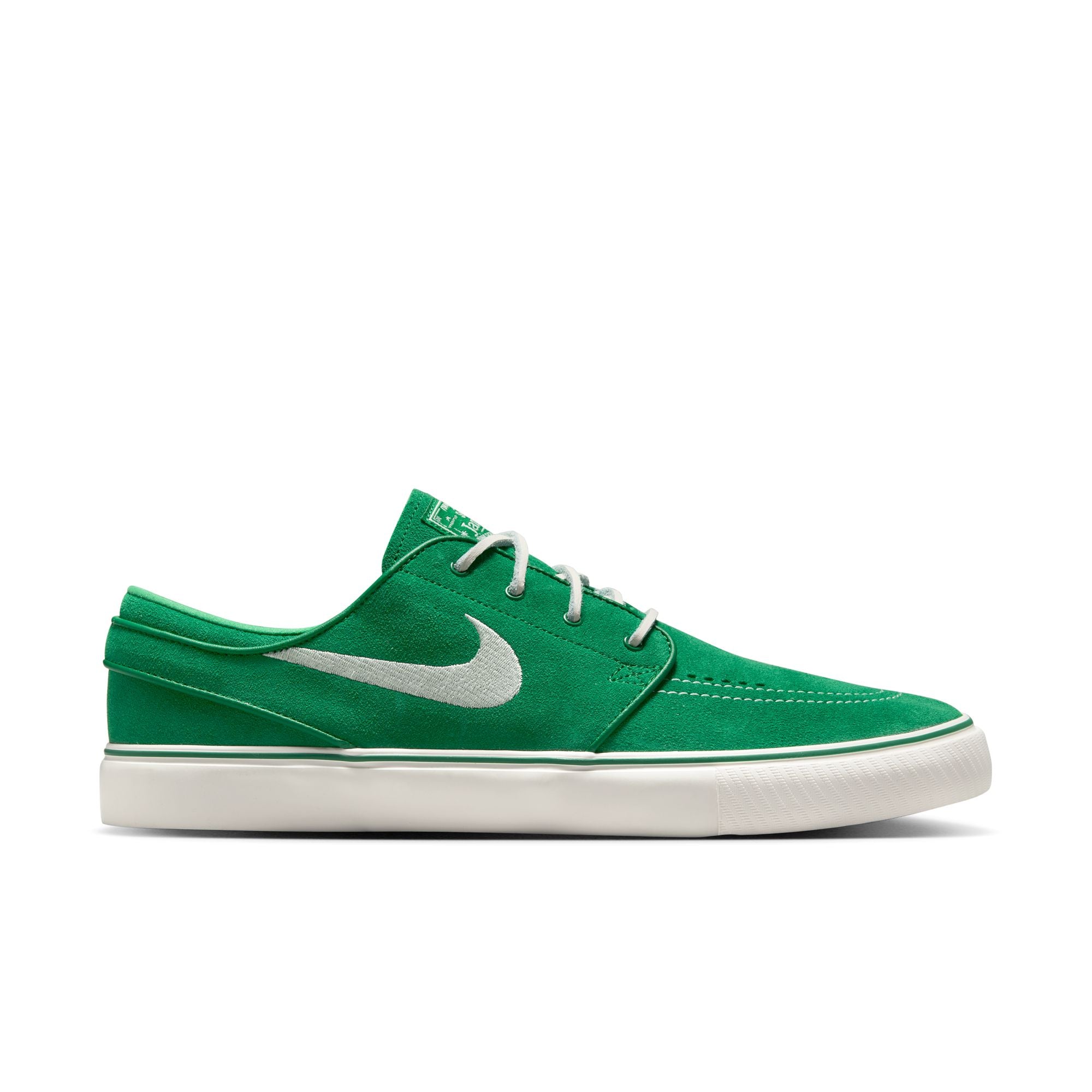 Green nike sb janoski skateboard sneaker with white swoosh logo on a white background