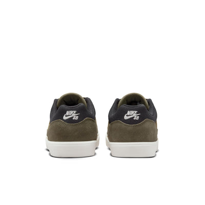 olive green nike sb malor suede skate shoes with white soles