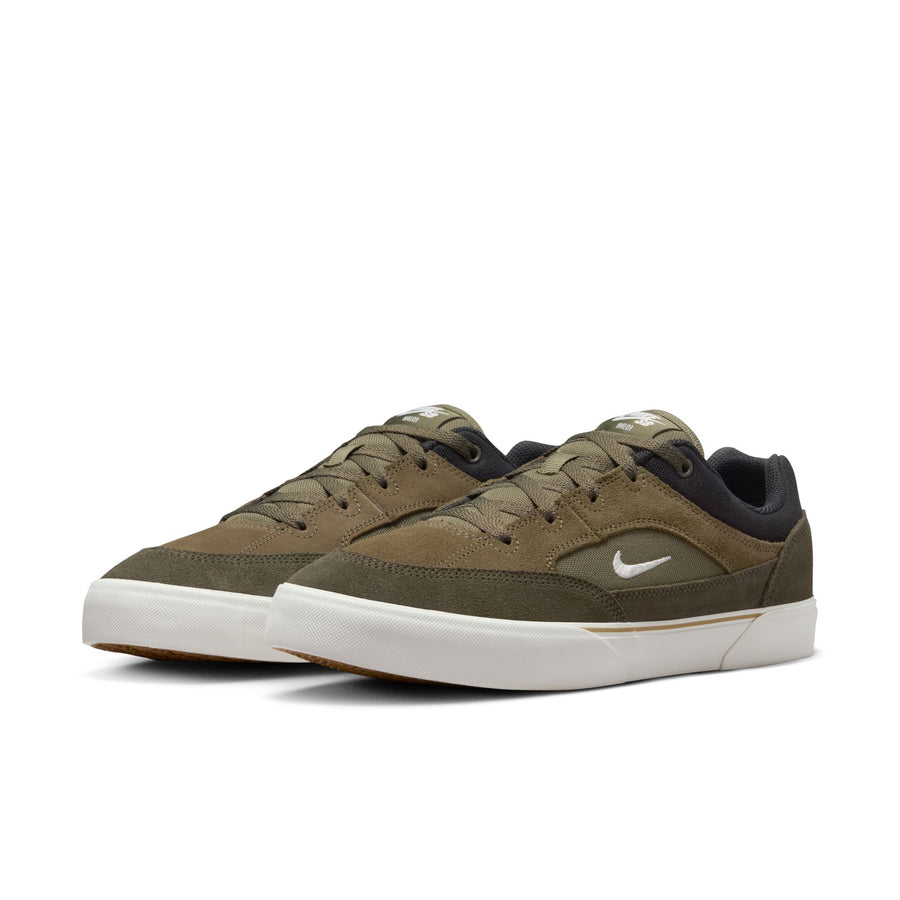 olive green nike sb malor suede skate shoes with white soles