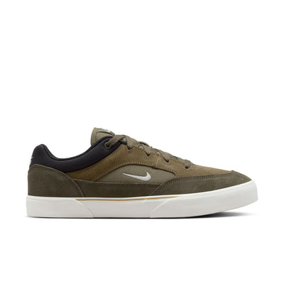 olive green nike sb malor suede skate shoes with white soles