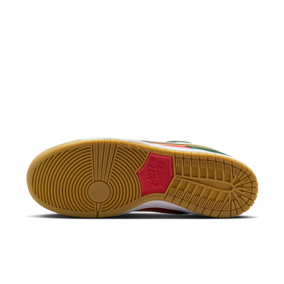 green and red nike sb Seattle Supersonics dunk low pro with with stripe outlined in yellow with white and gum sole