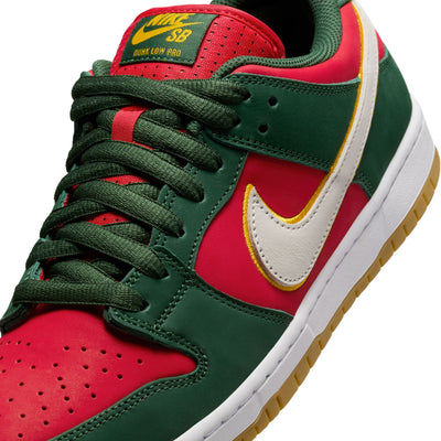 green and red nike sb Seattle Supersonics dunk low pro with with stripe outlined in yellow with white and gum sole