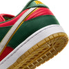 green and red nike sb Seattle Supersonics dunk low pro with with stripe outlined in yellow with white and gum sole