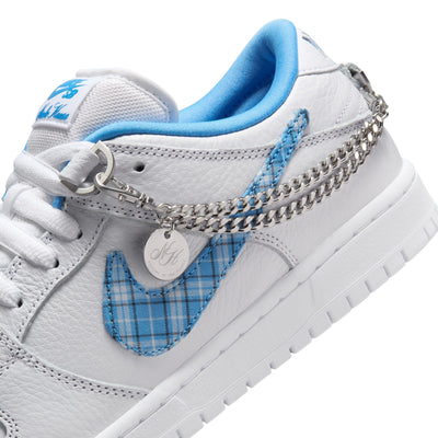 WHITE NIKE SB AND NICOLE HAUSE COLLABORATION WITH PLAID BLUE SWOOSH AND WHITE SOLE