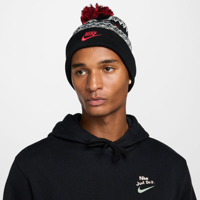 black, white and red nike knit beanie