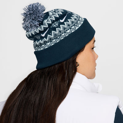 Navy blue and white nike knit beanie