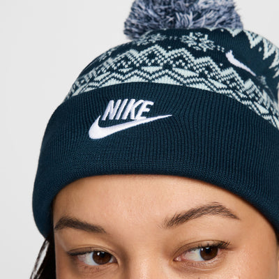 Navy blue and white nike knit beanie