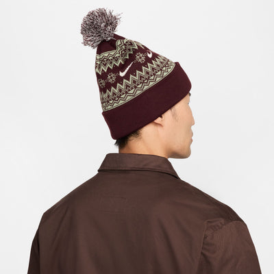 Burgundy and white nike knit beanie