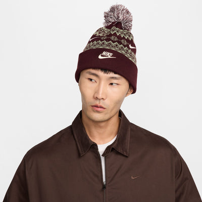 Burgundy and white nike knit beanie