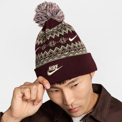 Burgundy and white nike knit beanie