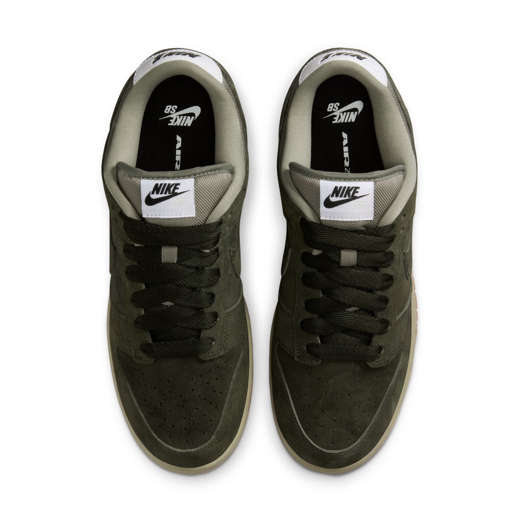 dark green nike sb dunk low pro b sequia skateboard shoe with grey and gum sole