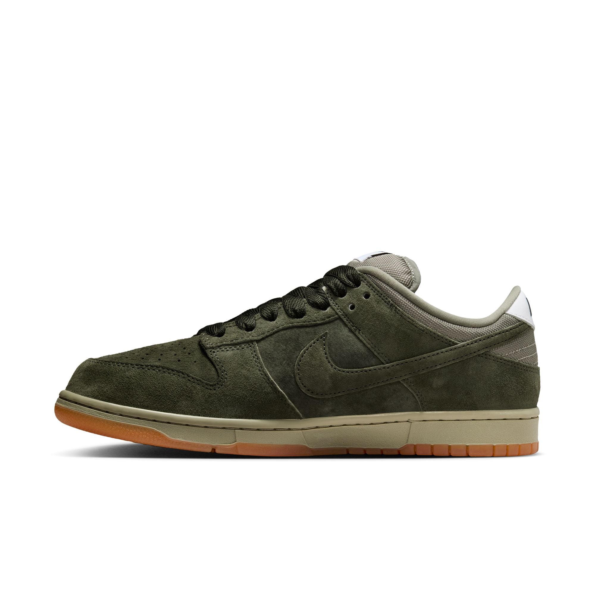 dark green nike sb dunk low pro b sequia skateboard shoe with grey and gum sole