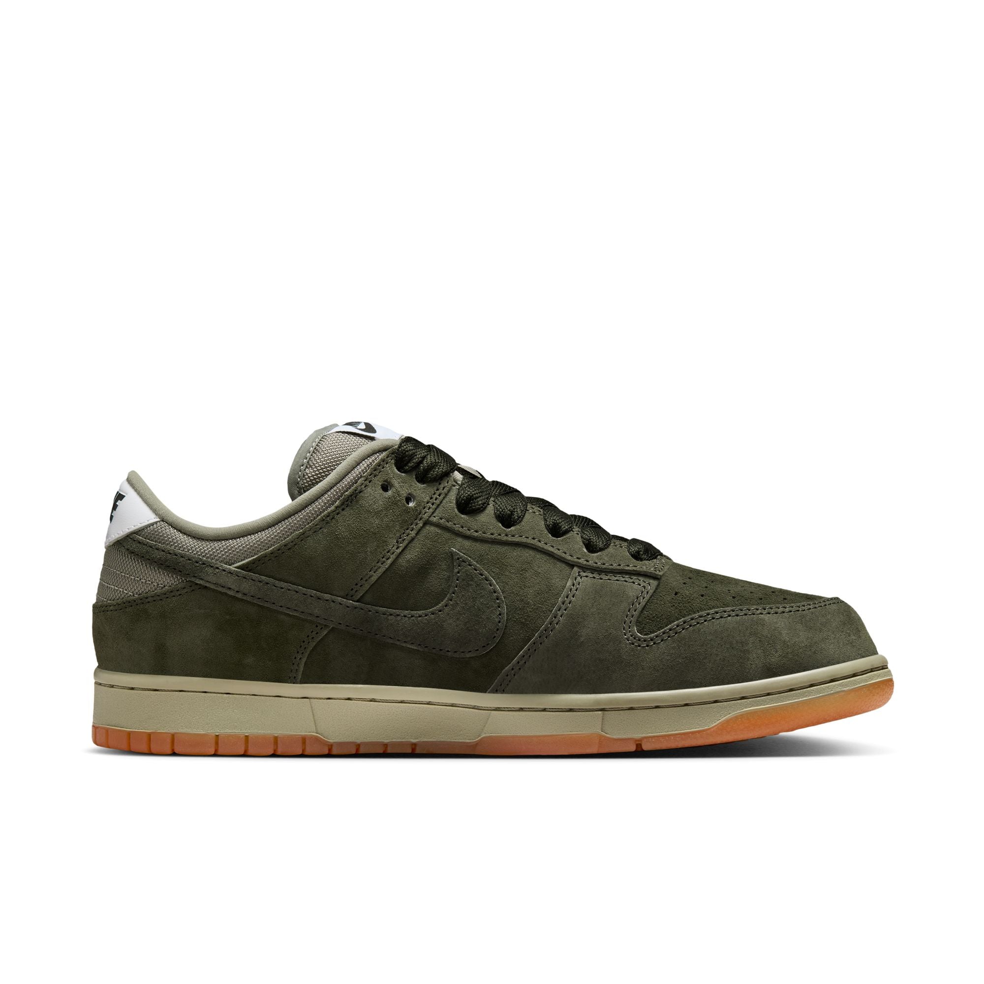 dark green nike sb dunk low pro b sequia skateboard shoe with grey and gum sole