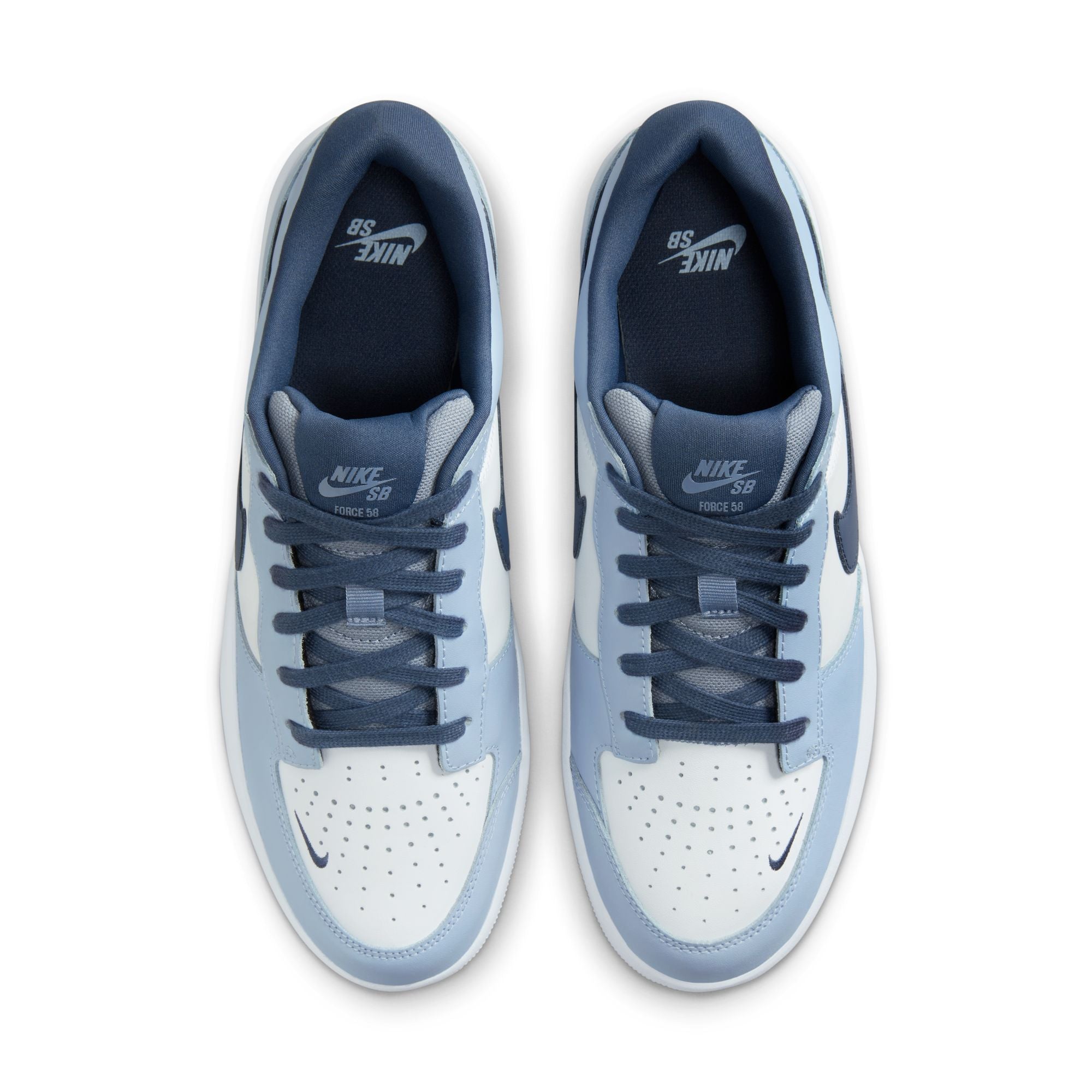 Light Blue and white Nike sb force 58 premium skateboard sneaker with Nike logo on a white background