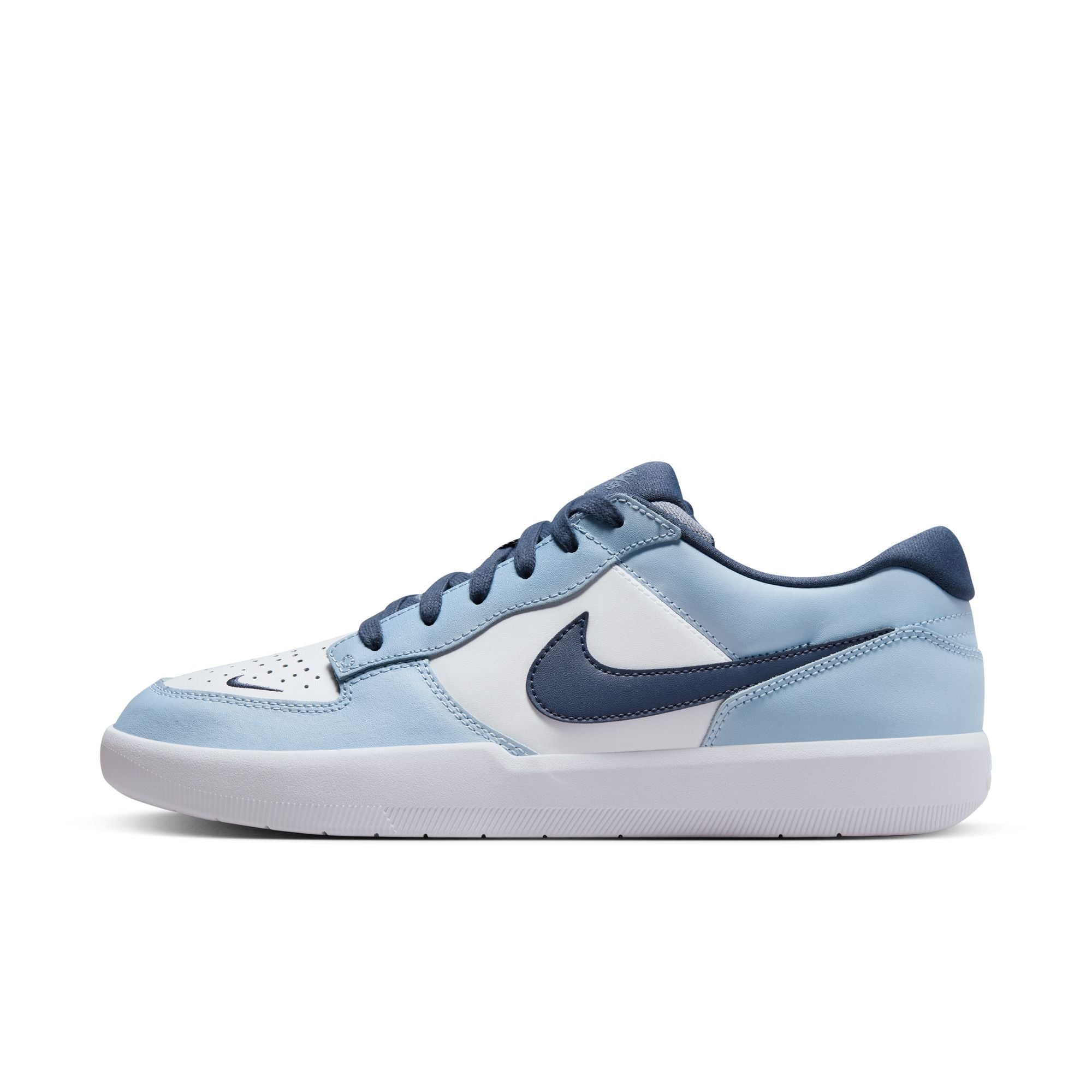 Light Blue and white Nike sb force 58 premium skateboard sneaker with Nike logo on a white background