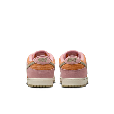 PINK AND ORANGE NIKE SB DUNK PRO LOW WITH OLIVE SWOOSH AND LACES AND OFF WHITE SOLE