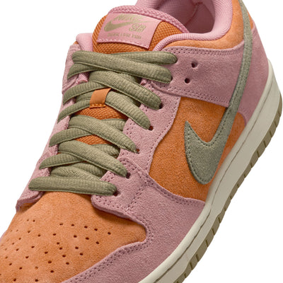 PINK AND ORANGE NIKE SB DUNK PRO LOW WITH OLIVE SWOOSH AND LACES AND OFF WHITE SOLE