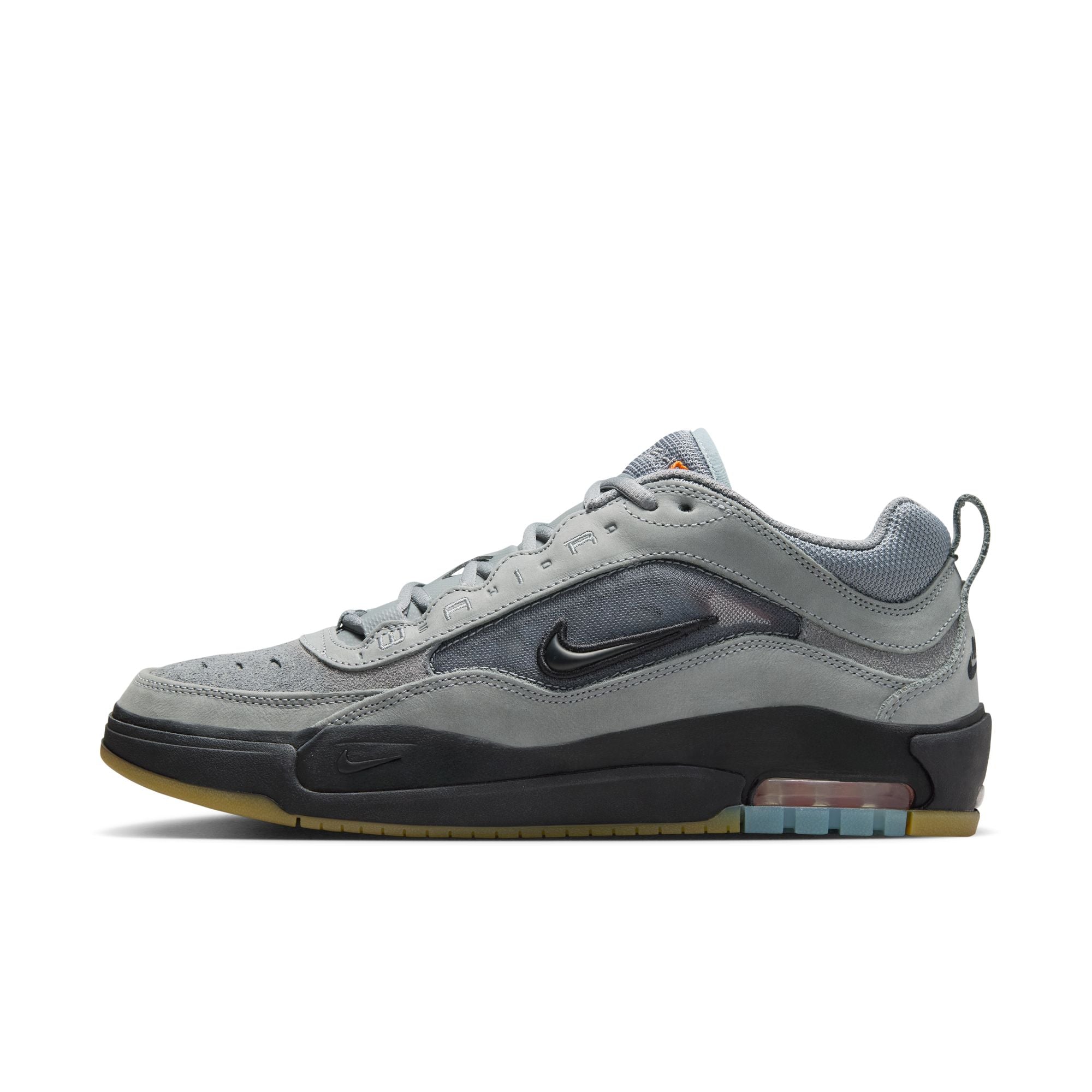 cool Gray nike sb ishod wair max iso skateboard sneaker with black accents on a white background