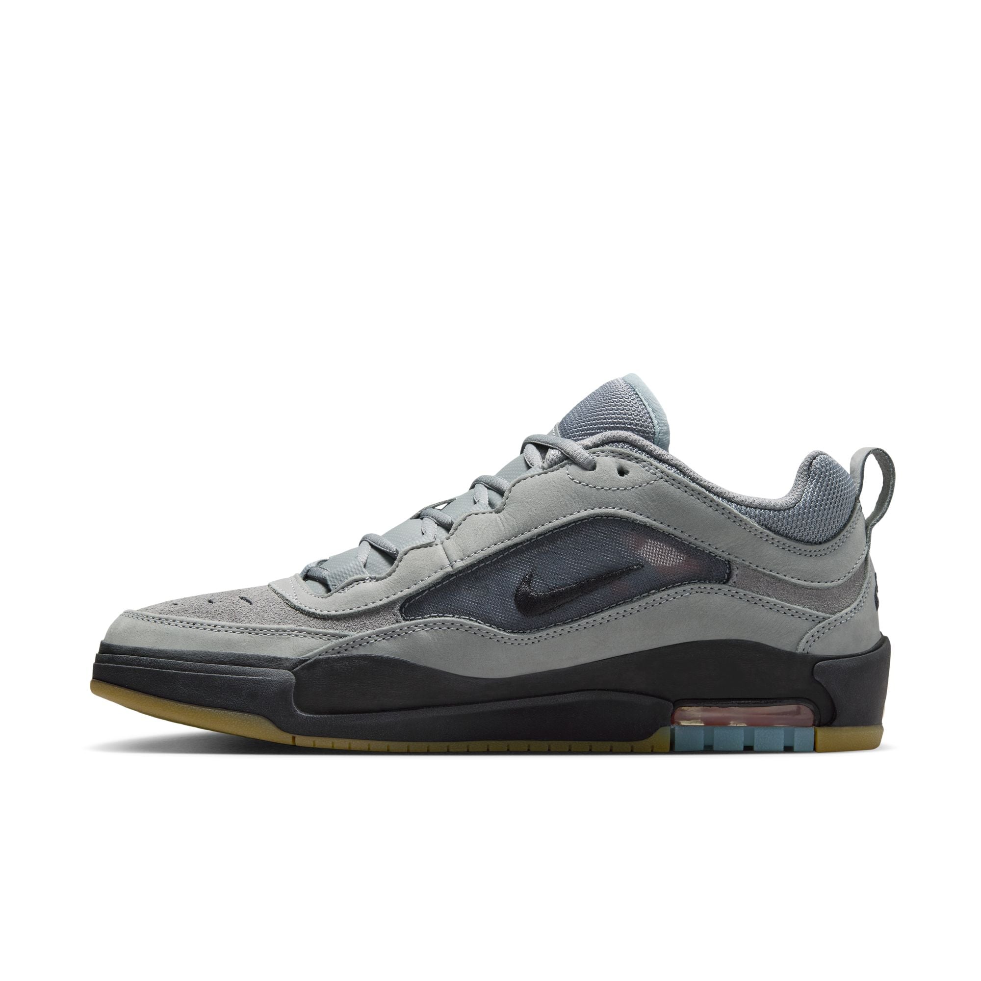 cool Gray nike sb ishod wair max iso skateboard sneaker with black accents on a white background