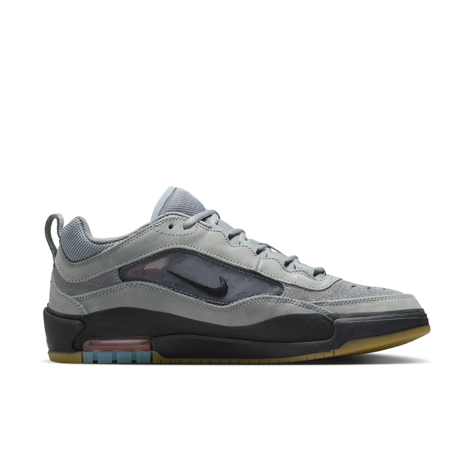 cool Gray nike sb ishod wair max iso skateboard sneaker with black accents on a white background