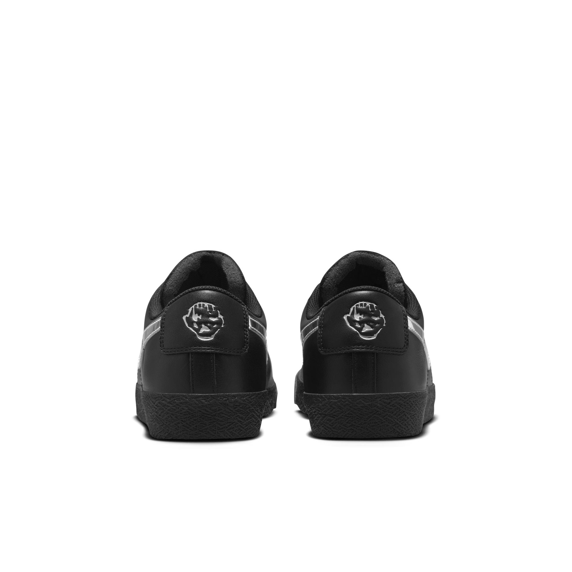 Black leather nike sb x dancer skateboards black low with metallic swoosh and black sole