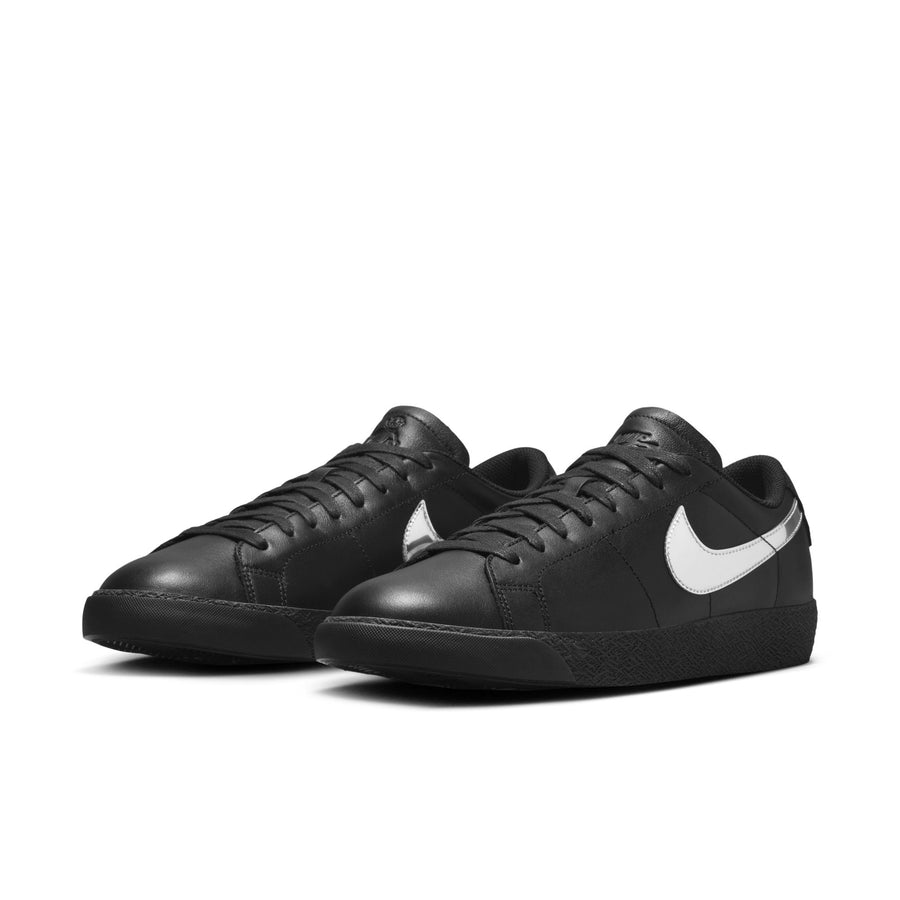 Black leather nike sb x dancer skateboards black low with metallic swoosh and black sole