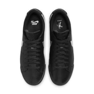 Black leather nike sb x dancer skateboards black low with metallic swoosh and black sole