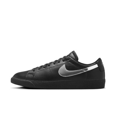 Black leather nike sb x dancer skateboards black low with metallic swoosh and black sole