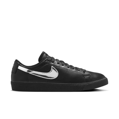 Black leather nike sb x dancer skateboards black low with metallic swoosh and black sole