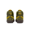 green suede nike sb x antihero blazer mid with yellow nike swoosh and gum sole