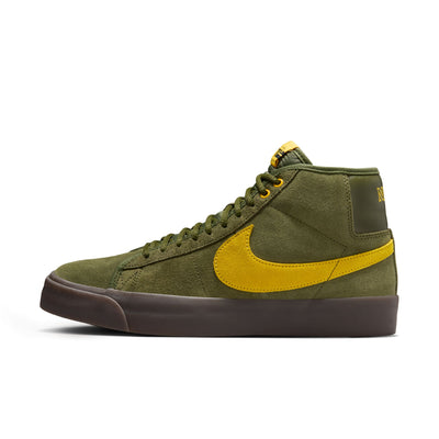 green suede nike sb x antihero blazer mid with yellow nike swoosh and gum sole