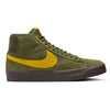 green suede nike sb x antihero blazer mid with yellow nike swoosh and gum sole