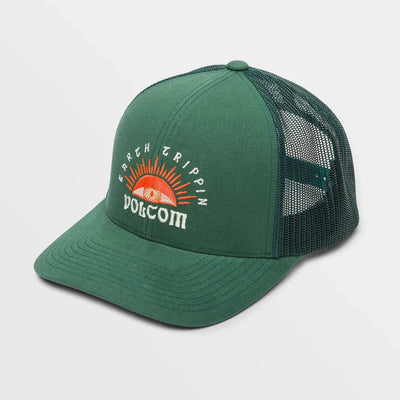 green volcom trucker hat that says earth tripper