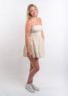 Daisy Street Linen Bandeau Shirred Mini Dress - Cream