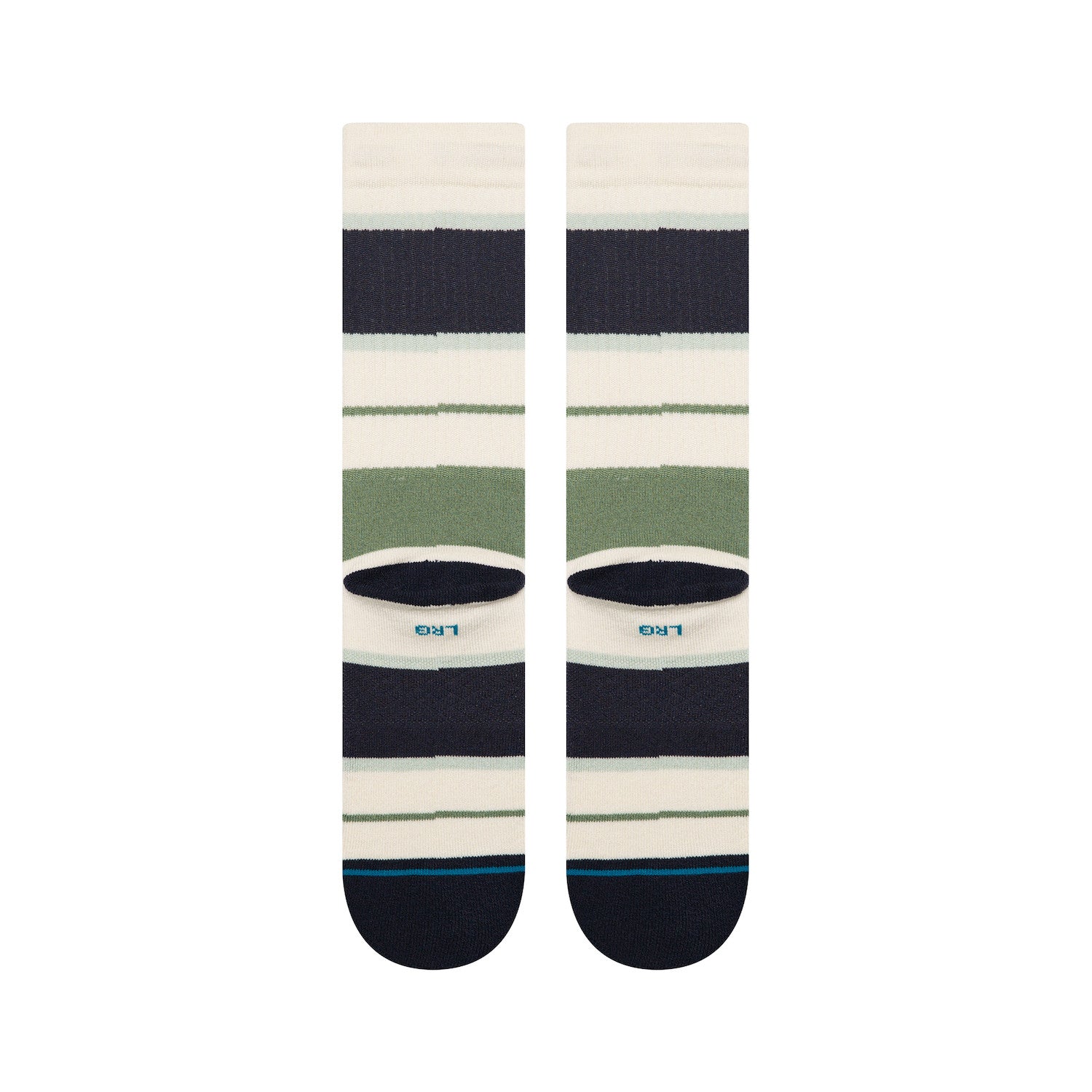 Pair of striped stance men's butterblend socks with a visible brand logo on a white background