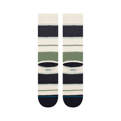 Pair of striped stance men's butterblend socks with a visible brand logo on a white background