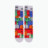 mutli-colored pyvot men's sock featuring houses against a white background