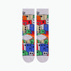 mutli-colored pyvot men's sock featuring houses against a white background