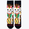 black pyvot men's sock with white lucky cat on the front