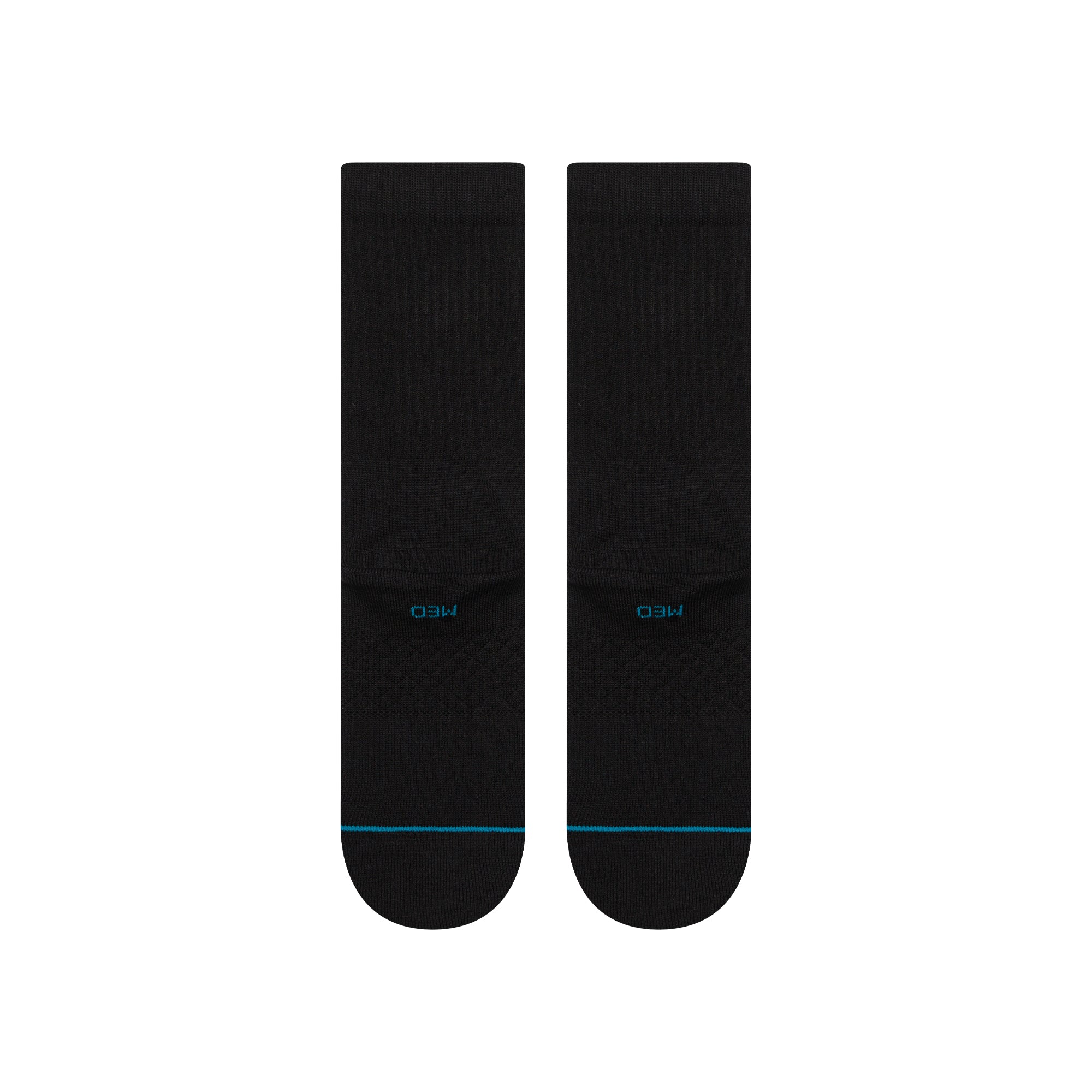 MEN'S BLACK STANCE CREW SOCKS WITH WHITE STANCE INCON LOGO AT THE HEEL