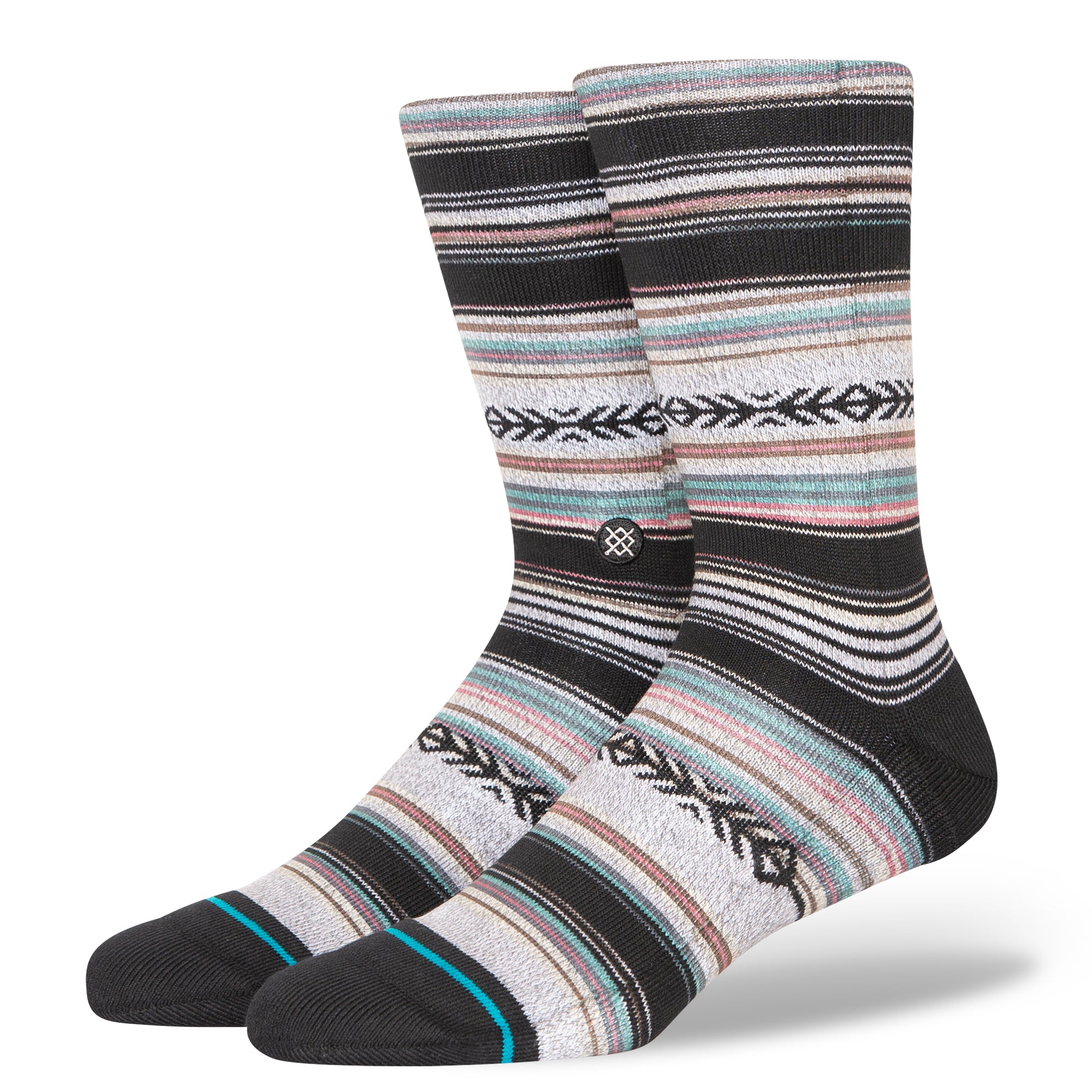 black brown green and orange striped stance men's crew socks
