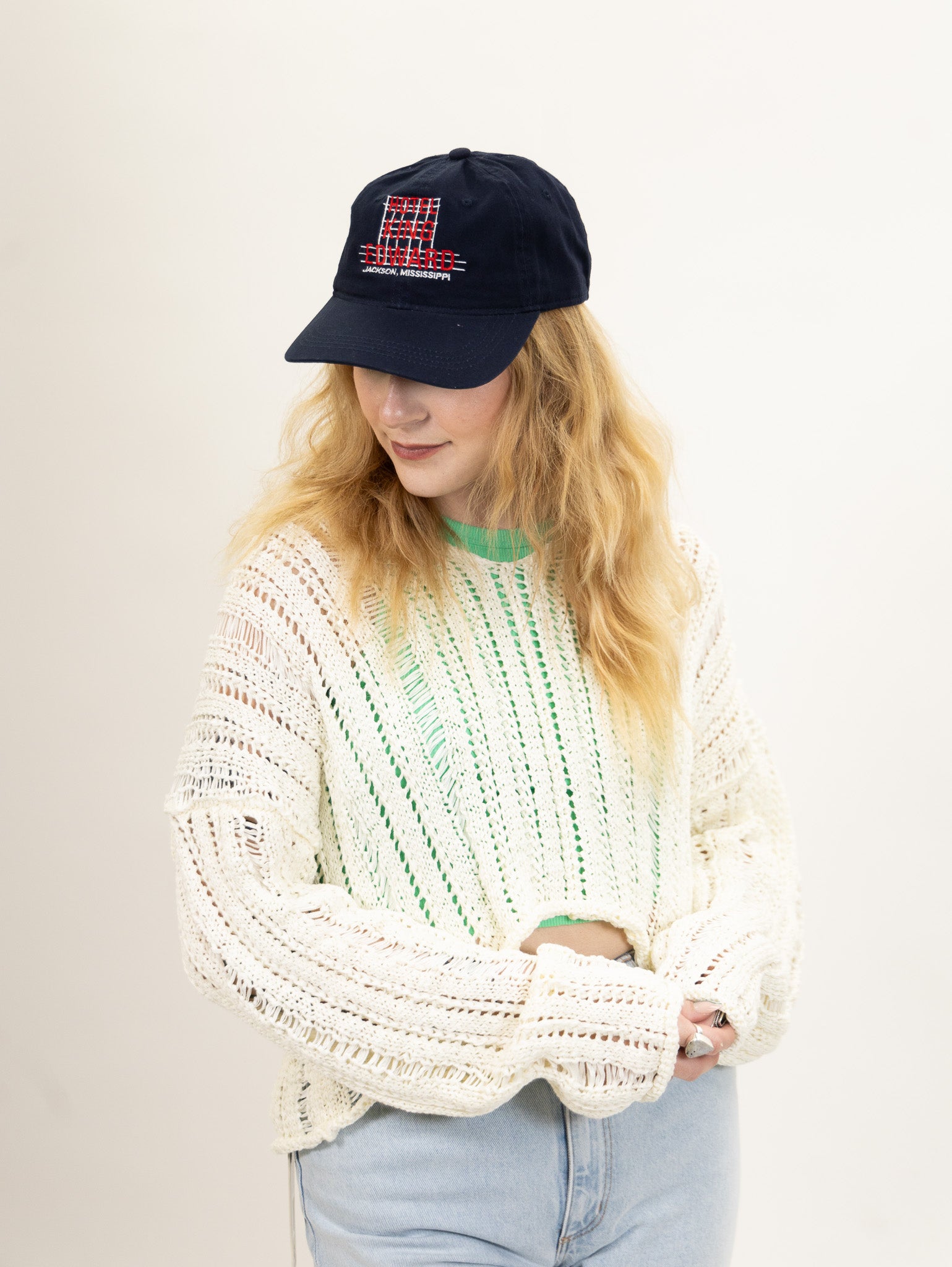 embroidered hat with the hotel king edward jackson mississippi logo