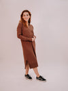 By Together Knit Sweater Long Sleeve Collar Neck Dress - Chocolate