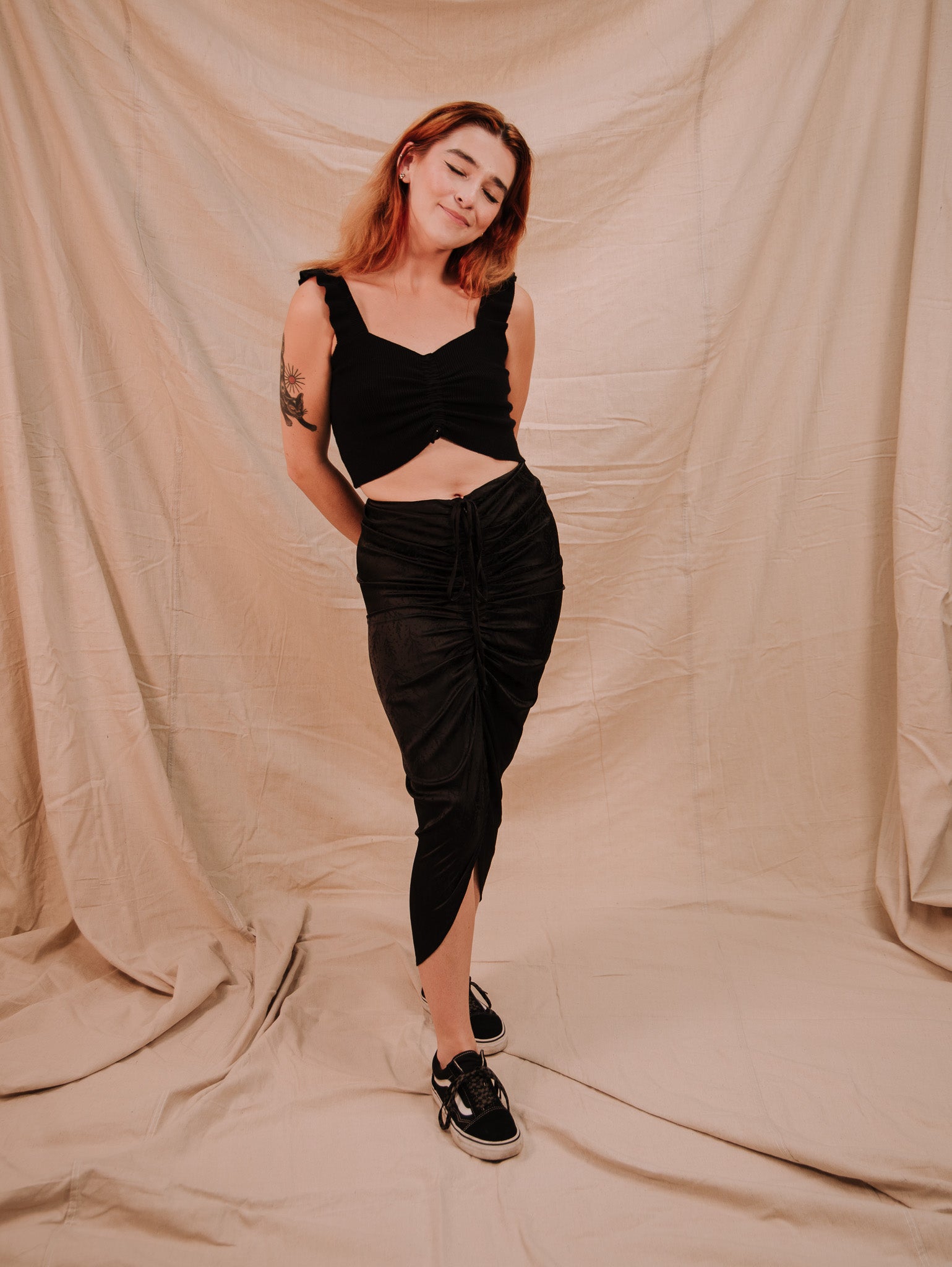 black women's Miou Muse Textured Fabric Ruching Skirt